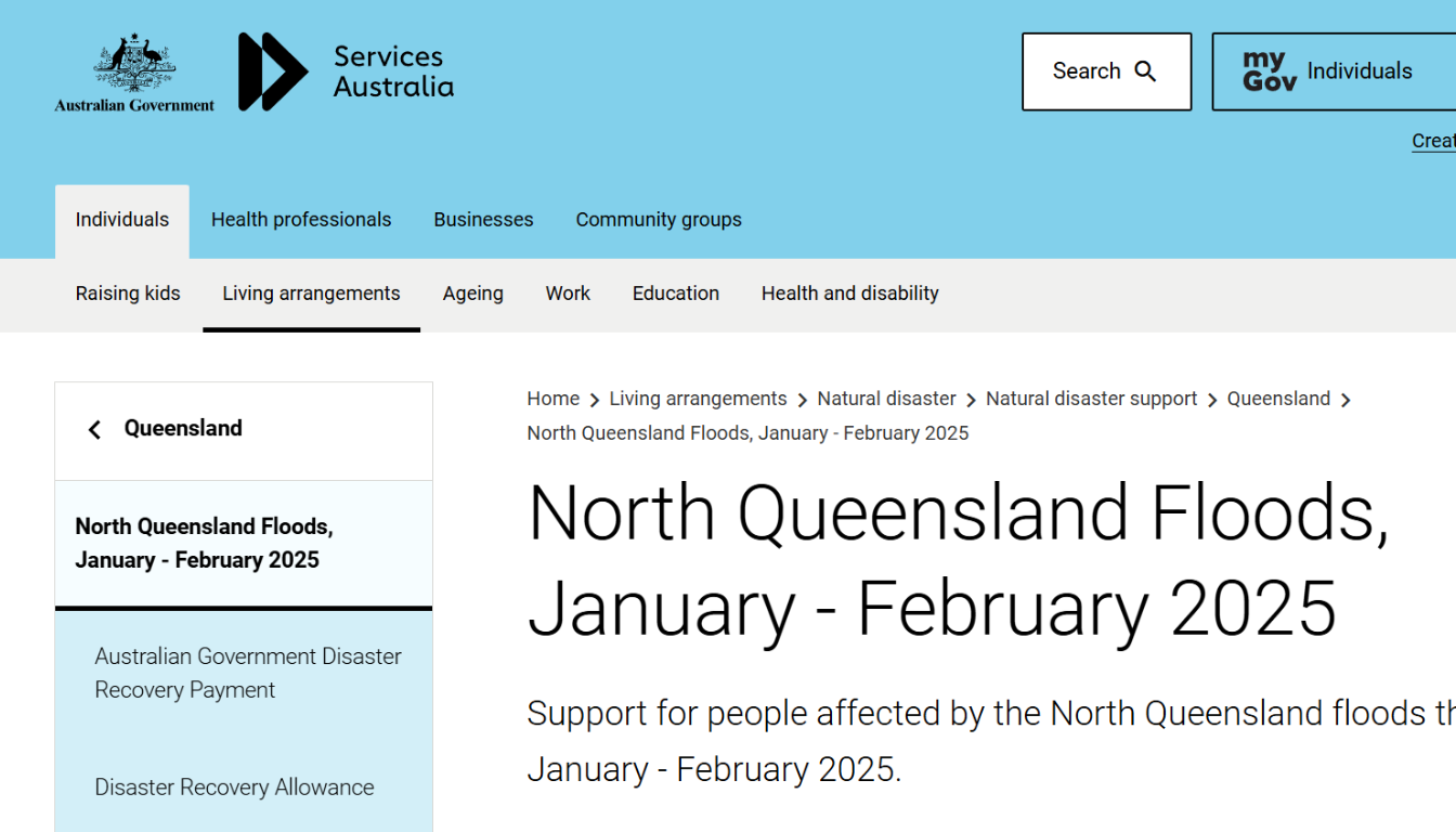 flood relief payment north Queensland january 2025